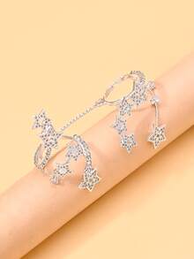 outingfit 1pc Women's Rhinestone Star Ring, Sparkling Starry Sky Open Ring, Y2K Jewelry, Suitable For Party, Wedding And Gift - Star - View 5