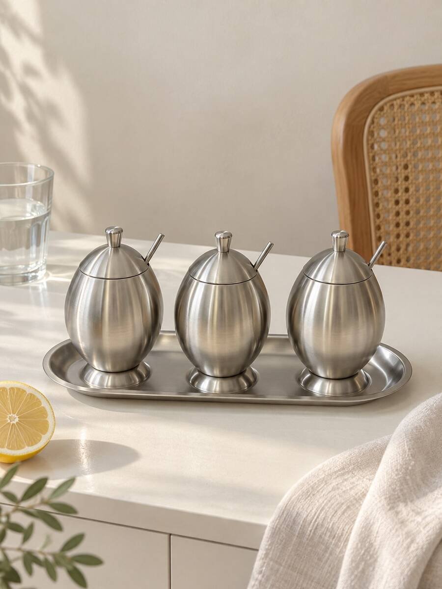 1 Pc Stainless Steel Spice & Seasoning Bottle With Spoon & Lid, Egg-Shaped Sugar Bowl, Salt, Spice & Seasoning Containers For Kitchen, Dining Table, Restaurant & Coffee Bar - Silver - View 1