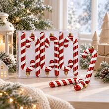 6Pcs Red White Striped Candy Cane Christmas Ornaments Set, Glitter Shiny Curved & Straight Cane Design, Xmas Tree Hanging Pendants Gift Box - one-size - View 10