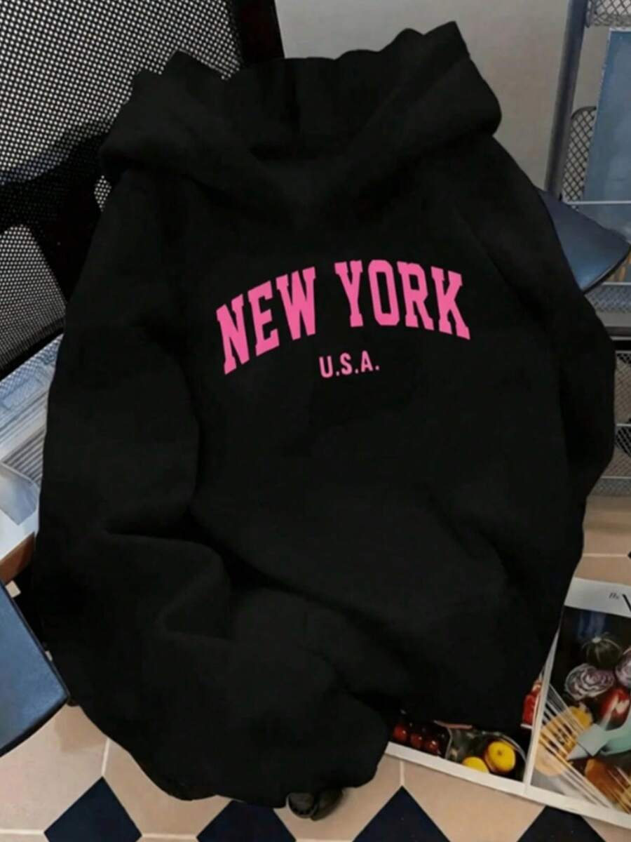 Plus Size Sweatshirts & Hoodies - Black (with Pink Lettering) - View 1