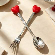 2/8pcs Romantic Heart-Shaped Handle Stainless Steel Dessert Spoons, Colorful Heart-Shaped Handle Design, Suitable For Coffee, Ice Cream And Beverage Stirring, Polished Surface Tableware, With Dessert Spoon, Coffee Spoon And Fruit Fork, Suitable For Home, Restaurant, Kitchen, Daily Dining, Birthday Party And Holiday Gathering - Multicolor - View 16