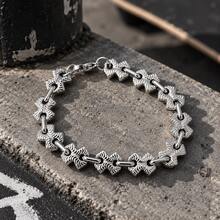 Silver Men's X-Shaped Spider Web Pattern Bracelet, Vintage Embossed Cross Chain, Streetwear Cargo Style Style Accessory - Silver - View 6