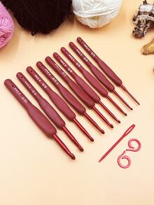 Red Crochet Tool Set 4pcs, Includes 1 Ergonomic Soft Grip Crochet Hook, 1 7cm Large Eye Needle And 2 Open Stitch Markers, Compact And Portable, Space-Saving Storage, Practical Yarn DIY Crochet Tool Kit For Amigurumi, Coasters, Scarves And Other Yarn Handicraft Projects - Red Shank Crochet Hook - View 2