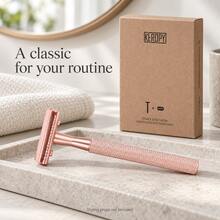 KEROPY Rose Gold Color Safety Razor Set With 10 Replacement Blades, Double Edge Manual Razor With Textured Handle For Women & Men - Multicolor - View 7