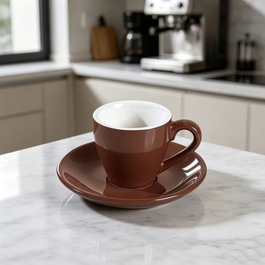 80 Ml Brown Porcelain Espresso Cup With Saucer, Shot Cup For Strong Espresso For Home Use - Brown - View 1