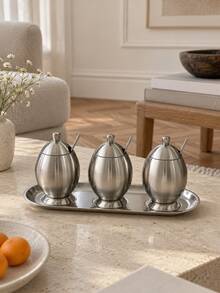 1 Pc Stainless Steel Spice & Seasoning Bottle With Spoon & Lid, Egg-Shaped Sugar Bowl, Salt, Spice & Seasoning Containers For Kitchen, Dining Table, Restaurant & Coffee Bar - Silver - View 6