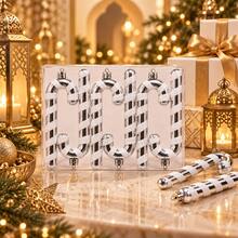 6Pcs Silver White Striped Candy Cane Christmas Ornaments Set, Glossy Glitter Hook Cane Design, Luxury Xmas Tree Hanging Pendants Gift Box - one-size - View 4