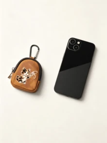 Cute Cat Print Mini Zipper Key Pouch With Carabiner, Portable PU Leather Coin Purse Earphone Storage Bag, Japanese Style Cute Small Accessory Gift - Multicolor - View 10