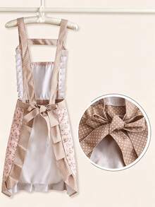 Celemek Motif Bunga Klasik, Celemek Tanpa Lengan Bergaya Gaun dari Kain Poliester dengan Hiasan Rumbai, Dekorasi Renda, dan Saku Depan Besar, Tali Belakang yang Dapat Diatur, Cocok untuk Memasak, Memanggang, Membersihkan Rumah, dan Penggunaan Rumah Tangga Sehari-hari - Berbagai gaya - View 9