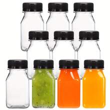 10 Pack Small Plastic Bottles With Screw Caps, For Liquids, Juices, Health Drinks - Ginger Shot Bottles - Reusable/Leakproof/Freezable Clear Mini Bottles, Plastic Containers With Lids - Black - View 2