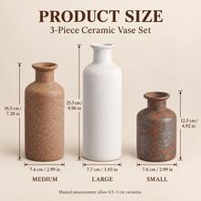 3pcs Modern Rustic Ceramic Vase Set, Textured White & Earth-Tone Flower Vases For Dried Stems, Neutral Home Decor For Sideboard, Shelf & Living Room - 3pcs - View 6