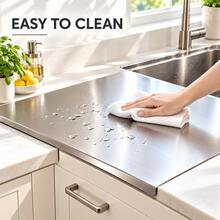 1 Piece Luxury 304 Stainless Steel Cutting Board - Mildew Resistant, Butcher Block Rolling Surface - Essential Kitchen Gadget For Home Chefs And Cooking Enthusiasts, Stainless Steel Cutting Board, Meat Cutting Board, Cheese Charcuterie Board. - Silver - View 4