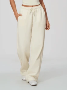 Fall Styles For Women's Straight Leg Casual Sweatpants, Fashionable Minimalist Elastic Waist With Side Pockets Sports - White - View 6