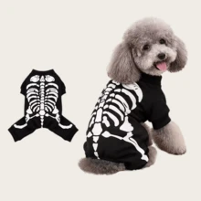 Fluorescent Skeleton Dog Costume, Halloween Pet , Cute Bone Pattern Puppy And Kitten Clothes - Black - View 7