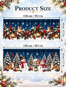 2pcs Blue Christmas Kitchen Curtain Set, Snowman Fox Cardinal Snowflake Winter Forest Print, Window Valance & Cabinet Curtain, Festive Kitchen Decor, Holiday Home Decor, Christmas Decorations For Home - Multicolor - View 8