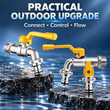 Outdoor Double Outlet Water Tap, 2 Way Garden Faucet With Independent Switch For Yard Watering & Car Washing - Multicolor - View 1