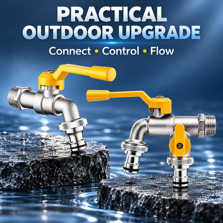 Outdoor Double Outlet Water Tap, 2 Way Garden Faucet With Independent Switch For Yard Watering & Car Washing - Multicolor - View 1