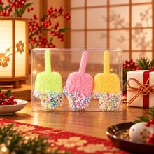 1pc Macaron Popsicle Christmas Ornaments Set, Fake Ice Cream Bar Shape With Colorful Pearl Beads, Green Pink Yellow Xmas Tree Hanging Pendants Gift Box - one-size - View 5