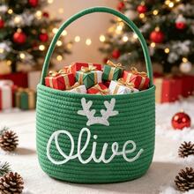 1pc Customized Handmade Embroidered Christmas Basket - Personalized Gift Basket, Party Storage Basket, Organizer Basket, Holiday Gift - Multicolor - View 25