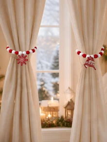 1pc Fun Christmas Curtain Tiebacks – Featuring Snowflake And Christmas Tree Patterns; Festive Curtain Decorations And Holders; Ideal For Home Decor And Party Settings To Create A Christmas Atmosphere. - Multicolor - View 3