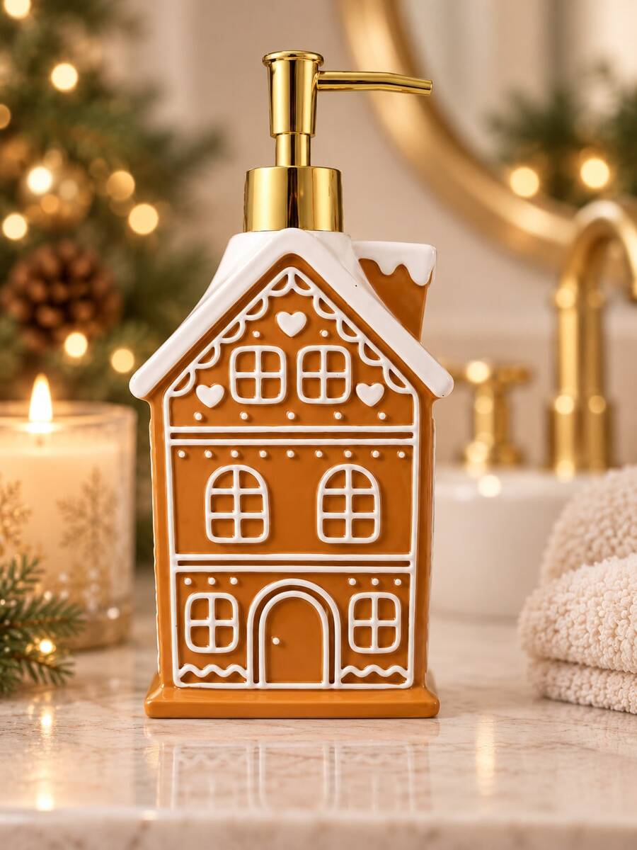 1pc Christmas Gingerbread House Ceramic Soap Dispenser With Gold Pump ...