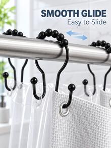 12/1pc Stainless Steel Double Roller Ball Hooks, Suitable For Bathroom - Rust-Proof, Smooth Sliding Double Rings, Suitable For Shower Curtains And Liners, Bathroom Shower Curtain Set, Bathroom Curtains, Bathroom Accessories, Shower Curtain Hooks, Bathroom Decor - Multicolor - View 5