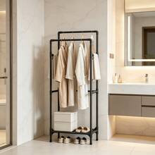 Double-Pole Vertical Clothes Drying Rack, Tall Hanging Area For Long Garments To Prevent Dragging, Side Hooks For Bags And Keys, Bottom Storage Shoe Rack, Thickened Steel Tube For Strong Load-Bearing, Floor-Standing Drying Rack For Home Bedroom - Single/Double-layer Drying Rack - View 4
