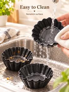 Mini Egg Tart Pans Removable Botttom 2.75 Inch Tart Pan, Round Nonstick Carbon Steel Fluted Quiche Pie Tart Pan For Baking Pies, Quiches, Tartlets, Tart Shells, Cupcakes, Desserts - Black - View 6
