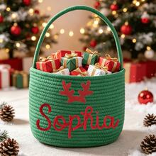 1pc Customized Handmade Embroidered Christmas Basket - Personalized Gift Basket, Party Storage Basket, Organizer Basket, Holiday Gift - Multicolor - View 16