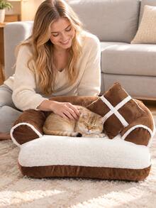 Sofa Bed Lembut yang Dapat Dilepas dan Dicuci dengan Bantal Leher Lembut, Cocok untuk Kucing dan Anjing, Dapat Dilepas dan Dicuci, Cocok untuk Kucing dan Anjing Ukuran Besar, Sedang, dan Kecil, Hadiah Liburan - Coklat - View 4