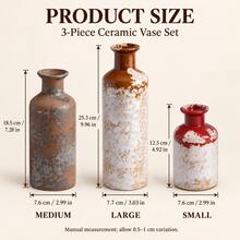3pcs Mediterranean-Inspired Ceramic Vase Set, Red & Caramel Accents With Cream And Earth-Tone Finishes, Decorative Flower Vases For Dining Table & Living Room Shelf - 3pcs - View 5