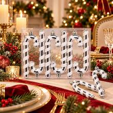 6Pcs Silver White Striped Candy Cane Christmas Ornaments Set, Glossy ...