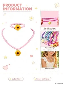 14pcs Kids Daisy Charm Necklace Bracelet Gift Box Set, Girls Jewelry For Daily Holiday Party Birthday Gift - Multicolor - View 3