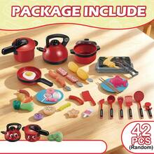 Children's Mini Kitchen Toy Set, Girls Role Play Game, Cooking Utensils, Baby Simulation Fruit And Vegetable Slicing Kitchen Tools, Holiday Birthday Gift, 3+ Years Old Educational Toy - Red - View 14