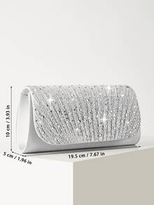 REMANLAND Silver Rhinestone Pleated Clutch, Elegant Satin Envelope Purse With Sparkling Detail, A Refined Choice For Weddings, Dinners, Galas & Parties - Silver - View 4