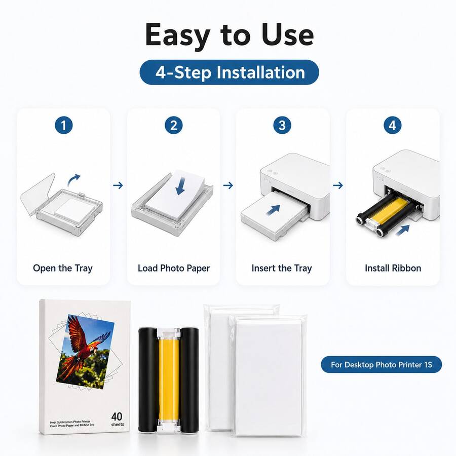 40Sheets+1Color Ink 6INCH Photo Paper For Mijia 1S Desk Printer Adhesive Backing Smooth Finish Travel Dye Sublimation Printer 1 Color Ribbon Wioth 40Sheets Printing Papers Plastic-Free