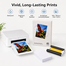 40Sheets+1Color Ink 6INCH Photo Paper For Mijia 1S Desk Printer Adhesive Backing Smooth Finish Travel Dye Sublimation Printer 1 Color Ribbon Wioth 40Sheets Printing Papers Plastic-Free - View 4