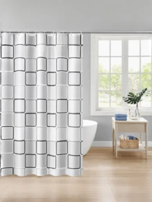 1pc Large Plaid Pattern PEVA Shower Curtain Liner With Hooks, Waterproof, Mildew-Resistant, Moisture-Proof, Rust-Proof Grommets, Bathroom Decor Curtain, Autumn Decoration, Bathroom Accessories, Back To School Season - Black and White - View 12