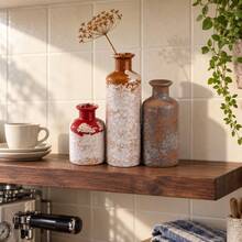 3pcs Mediterranean-Inspired Ceramic Vase Set, Red & Caramel Accents With Cream And Earth-Tone Finishes, Decorative Flower Vases For Dining Table & Living Room Shelf - 3pcs - View 4