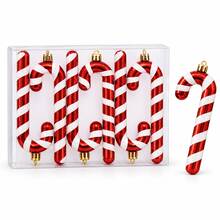 6Pcs Red White Striped Candy Cane Christmas Ornaments Set, Glitter Shiny Curved & Straight Cane Design, Xmas Tree Hanging Pendants Gift Box - one-size - View 6