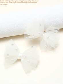 2pcs/Pack White Sheer Mesh Pearl Hair Clips, Mother's Day Kids Hair Accessories, Wedding Season Gift - White - View 8