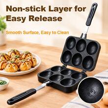 Smiling Face Filled Pancake Maker, 6-Cup Nonstick Stovetop Mold Pan With Hinged Double-Sided Design And Ergonomic Handle For Stuffed Pancakes, Takoyaki-Style Snacks, Mini Cakes And Homemade Treats - View 6