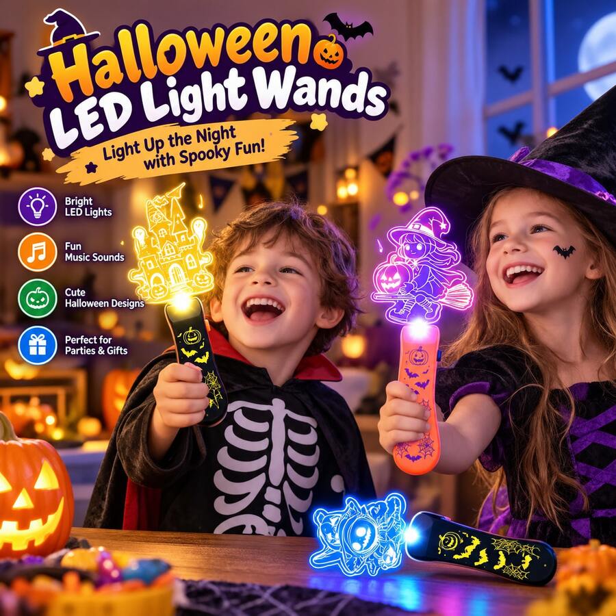 Children's Handheld LED Glowing Stick Music Light Atmosphere Fluorescent Stick Toy Fun Pumpkin Pattern Home Indoor Outdoor Celebration Party Activity Interactive Game Halloween Christmas Holiday Decoration Suitable For Boys And Girls Small Gift