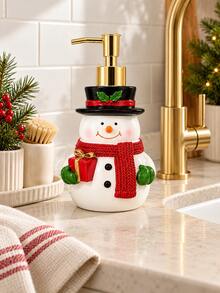 1pc Christmas Bathroom Soap Dispenser, Cute Snowman Refillable Hand Soap & Lotion Pump Bottle, Festive Vanity Sink Countertop Accessory, Holiday Bathroom Home Decoration - Multicolor - View 5