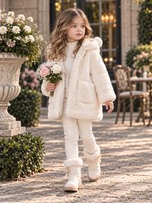 Toddler Girls' Padded Coat With Ear Decoration, Warm Winter Coat For Little/Medium Tween Girl - White - View 5