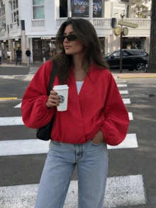 Women's Solid Color Casual Versatile Daily Long Sleeve Jacket - Red - View 1