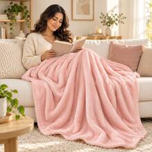 Solid Color Flannel Blanket 100% Polyester High Grammage High Density For Extra Comfort And Warmth - Baby Pink - View 3