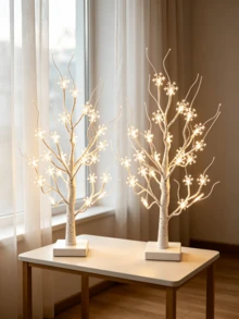 1PC/2pcs 24 Lights 60CM Snowflake Tree Lamp White Birch Tree Design LED Light USB & Battery Dual Power Warm Light Desktop Atmosphere Lamp Homestay Room Decoration Holiday Decorative Light - Warm White - View 4