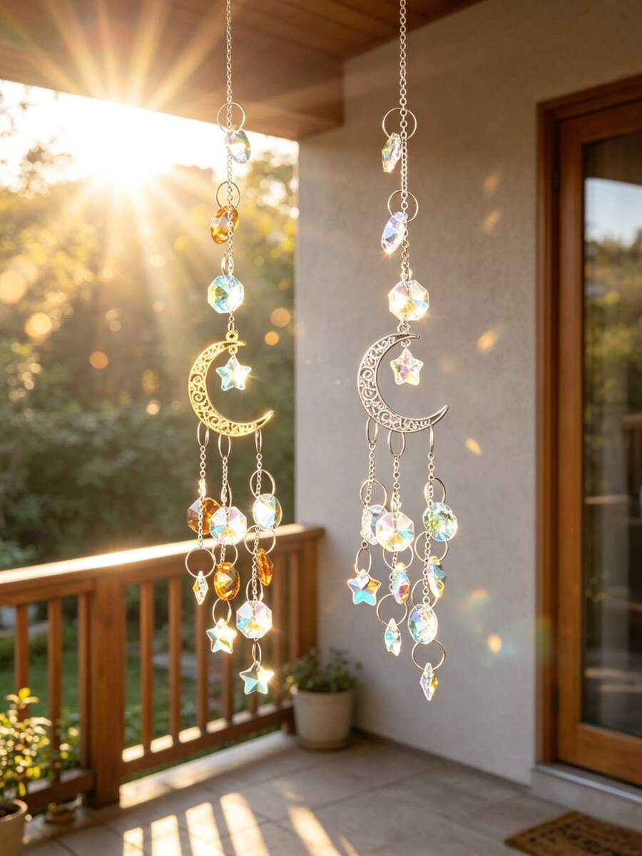 1pc Hanging Garden Decor Ornament, Crystal Yard Window Hanging Pendant, May Your Life Always Have Romantic Light And Shadow Little Surprises - A - View 1