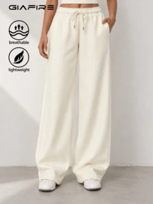 Fall Styles For Women's Straight Leg Casual Sweatpants, Fashionable Minimalist Elastic Waist With Side Pockets Sports - White - View 2